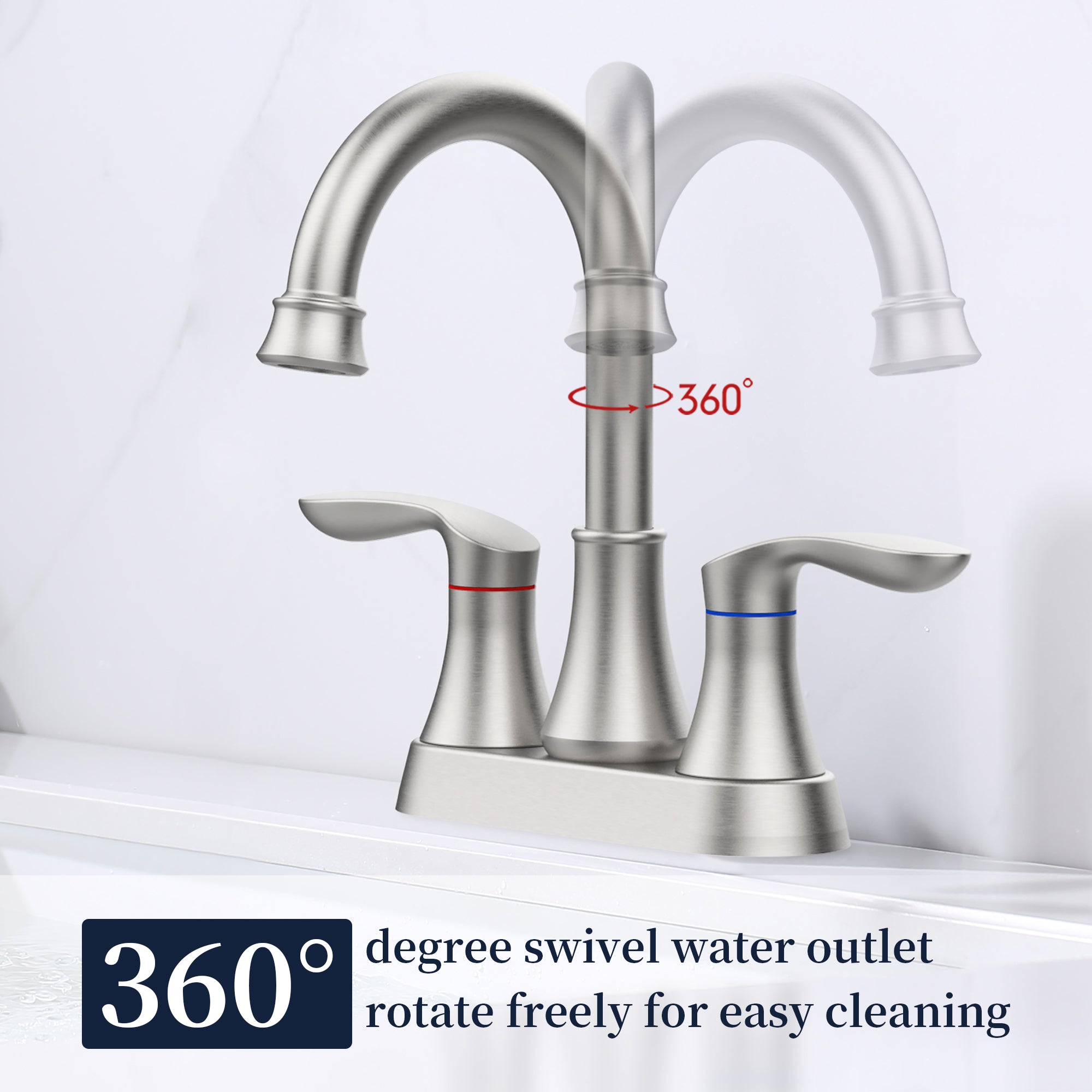 4 in. Centerset Double Handle High Arc Bathroom Faucet with Drain Kit Included