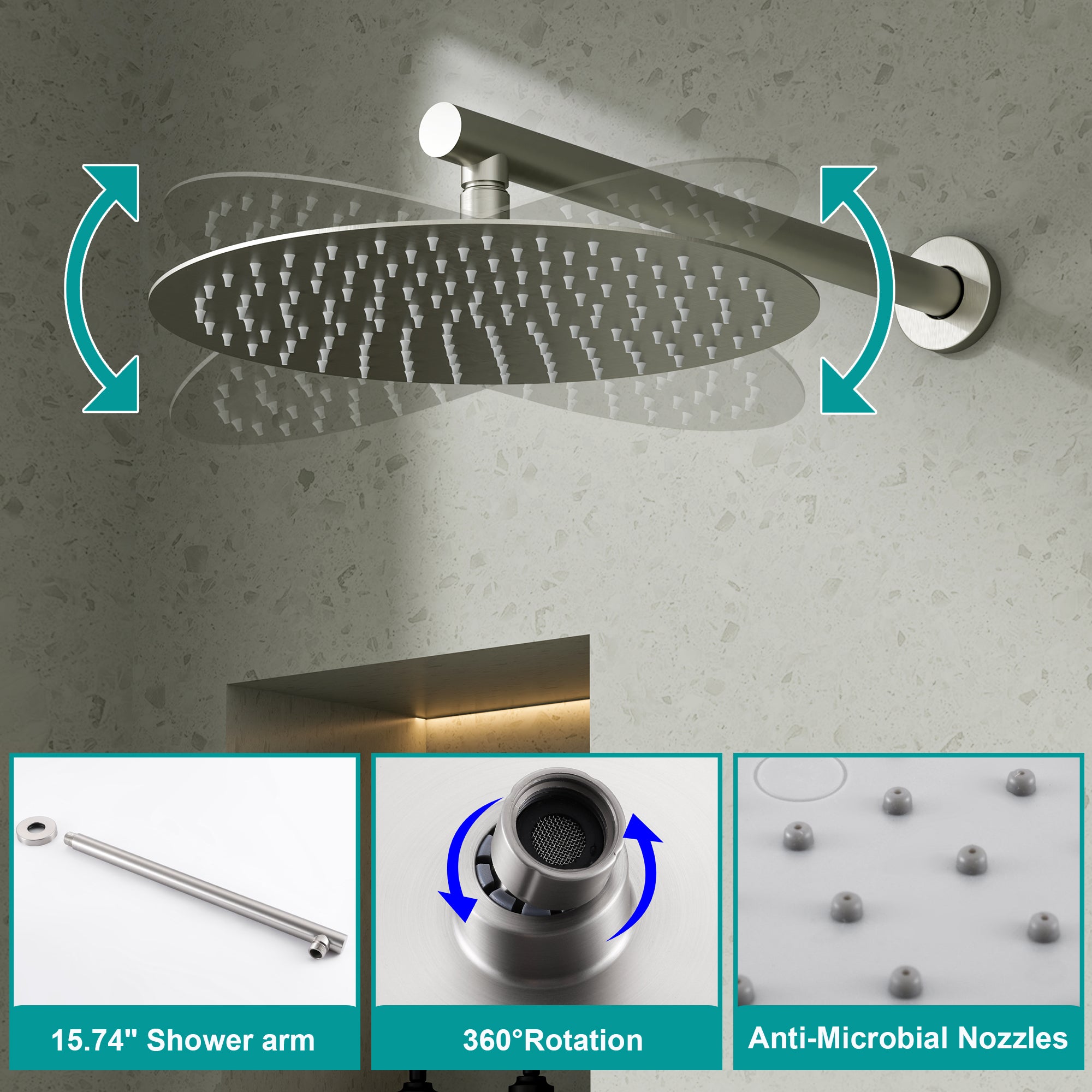 9inch/ 10inch/ 12inch 2-Spray Patterns with 1.8 GPM Wall Mount Dual Shower Heads with Hand Shower