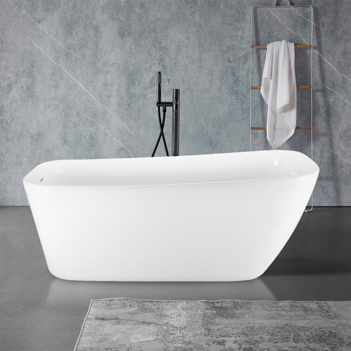 59"/63" White Acrylic Freestanding Contemporary Soaking Bathtub