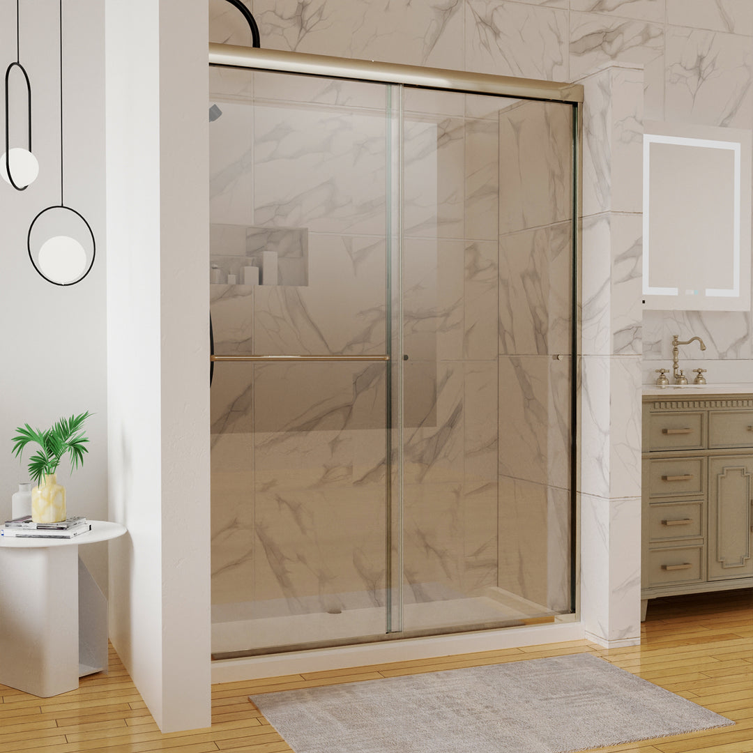 54 in. W x 72 in. H Sliding Framed Shower Door Finish with Clear Glass