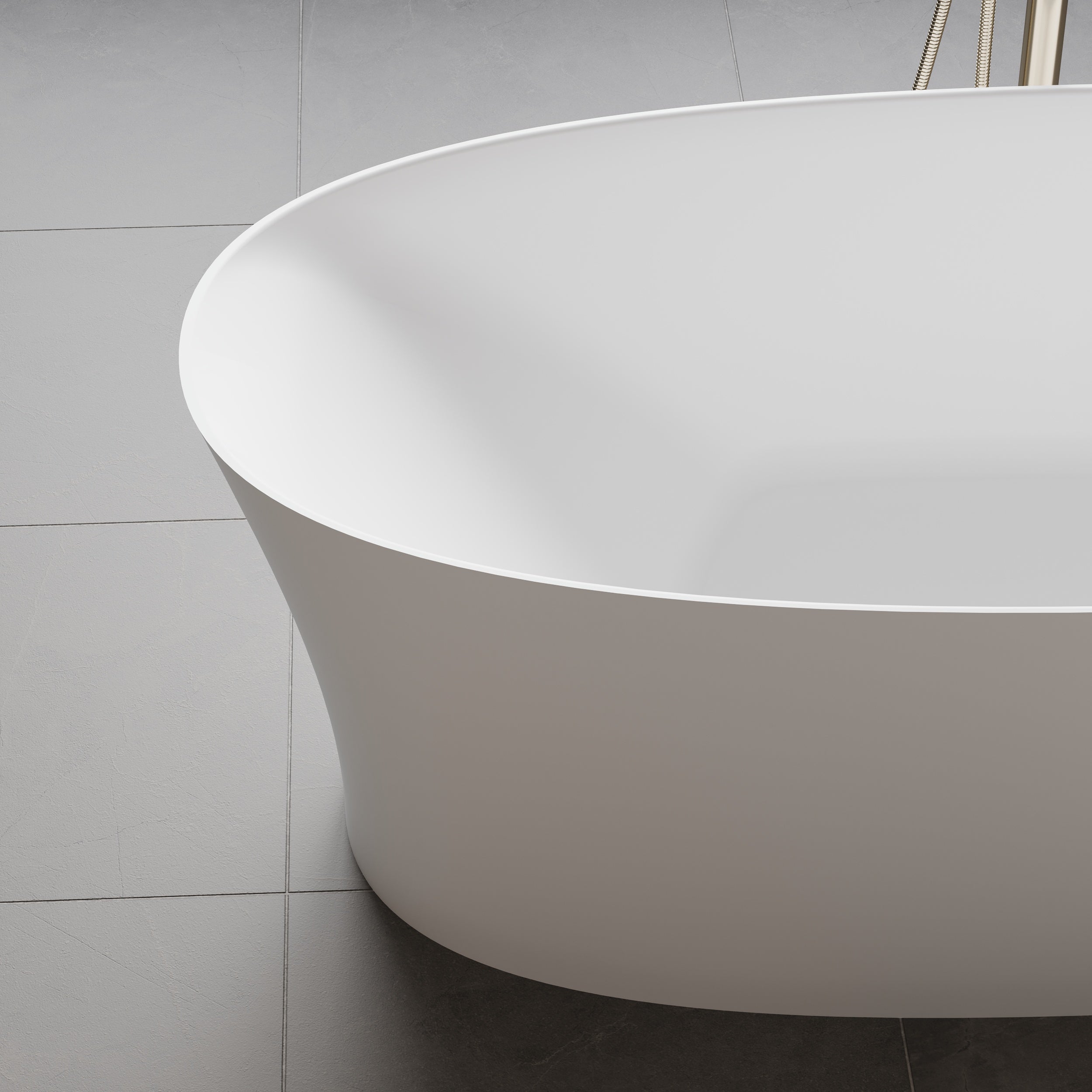 67" Matte White Freestanding Solid Surface Bathtub with Overflow and Drain, 74 Gallons