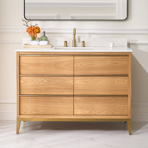 48 in. Bathroom Vanity in Light Oak with Carrara White Quartz Vanity Top