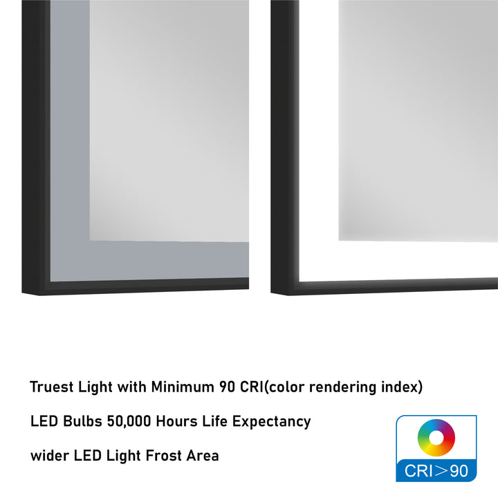 48 in. W x 36 in. H Rectangular Aluminum Framed LED Wall Mount Anti-Fog Modern Decorative Bathroom Vanity Mirror in Matte Black