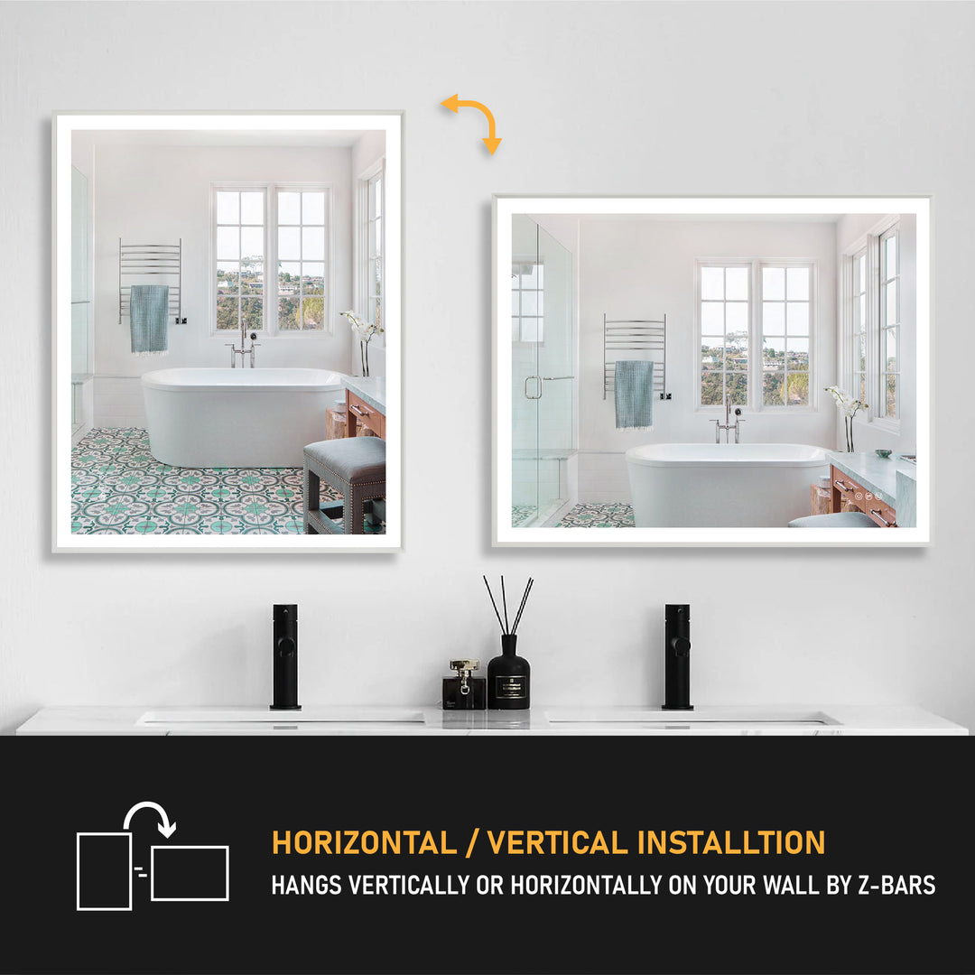 40 in. W x 32 in. H Rectangular Aluminum Framed LED Wall Mount Anti-Fog Modern Decorative Bathroom Vanity Mirror in White