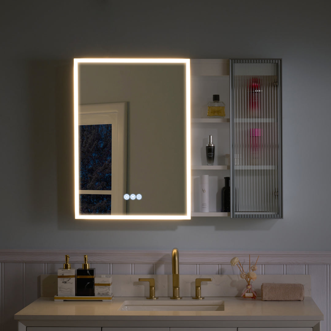 36 in. W x 28 in. H Rectangular Surface Mount LED Mirror Medicine Cabinet in White