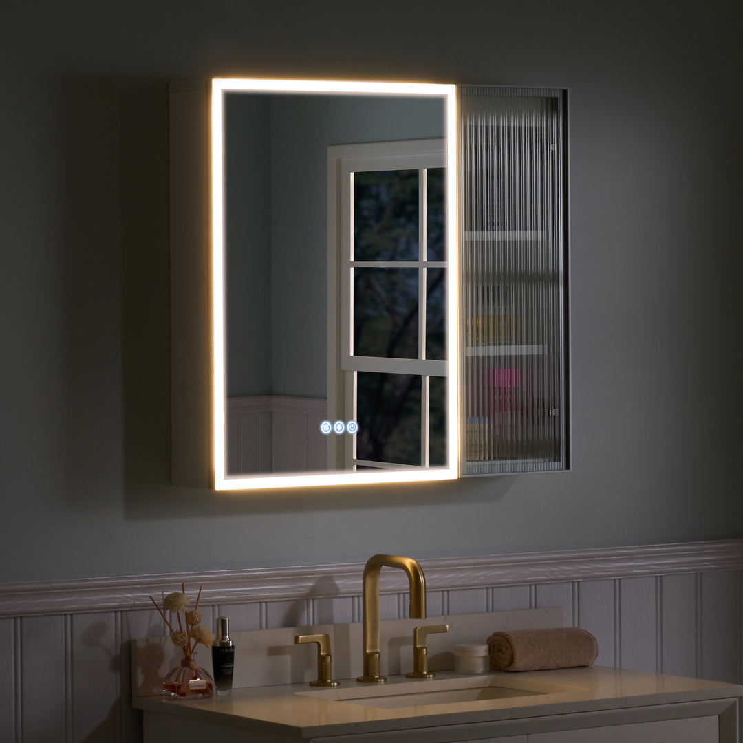 30 in. W x 28 in. H Rectangular Surface Mount LED Mirror Medicine Cabinet in White