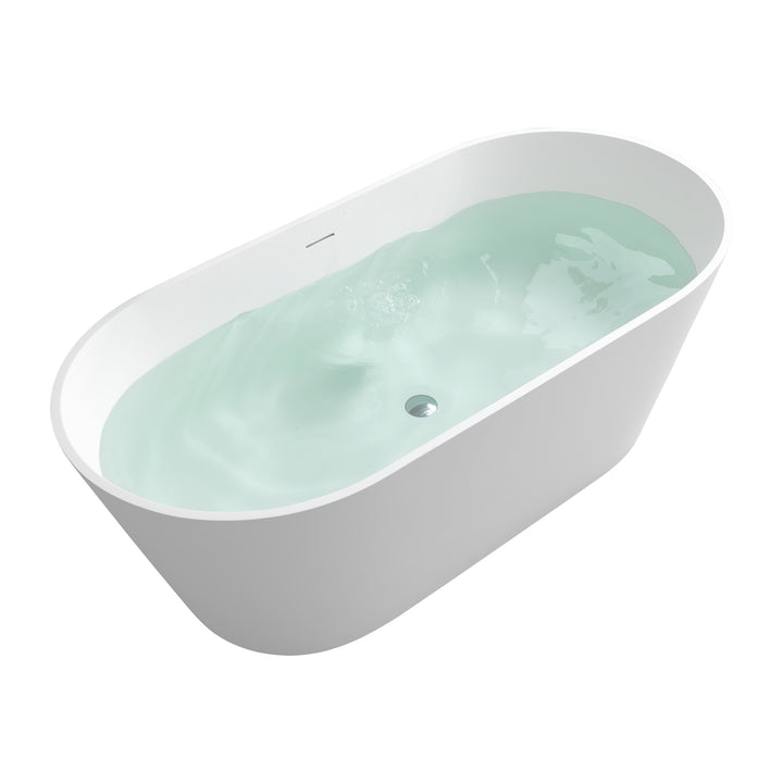 63 in. Stone Resin Solid Surface Matte Flatbottom Freestanding Bathtub in White