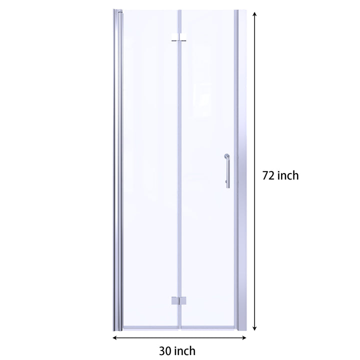 30" W x 72" H Folding Shower Door Semi-Frameless Hinged Chrome Shower Door with Handle