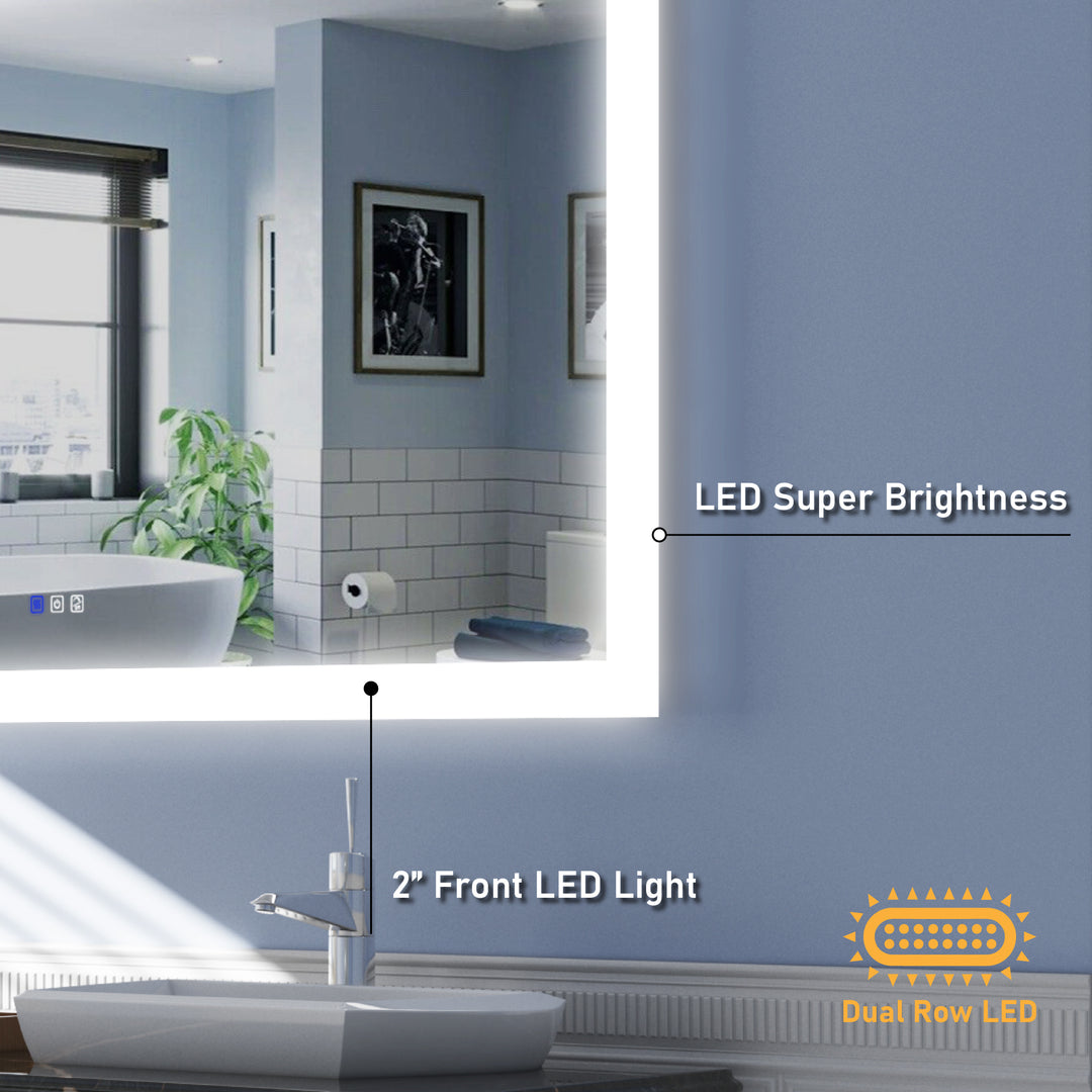 72 in. W x 36 in. H Rectangular Frameless Anti-Fog LED Illuminated Dimmable Wall Mount Premium Bathroom Vanity Mirror