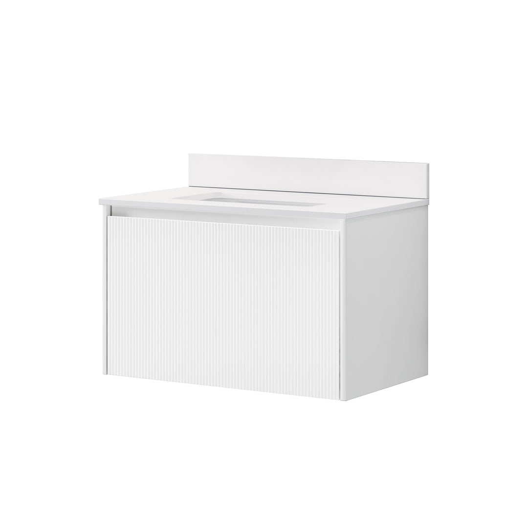 30 in. Modern Style Floating Bathroom Vanity in White with White Quartz Vanity Top with White Sink