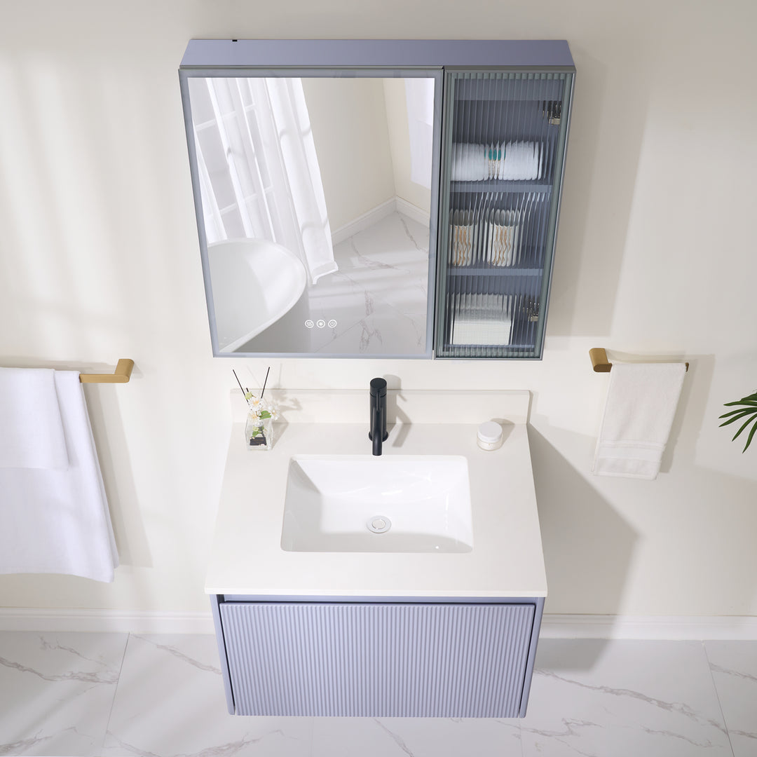 30 in. Modern Style Floating Bathroom Vanity in Lavender with White Carrara Quartz Vanity Top with White Sink