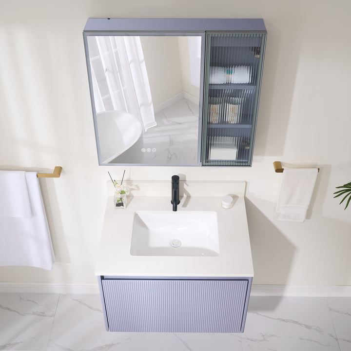 30 in. Modern Style Floating Bathroom Vanity in Lavender with White Carrara Quartz Vanity Top with White Sink