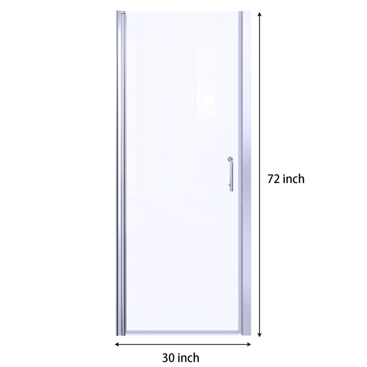 30" W x 72" H Pivot Shower Door Semi-Frameless Chrome Hinged Glass Shower Door with Handle
