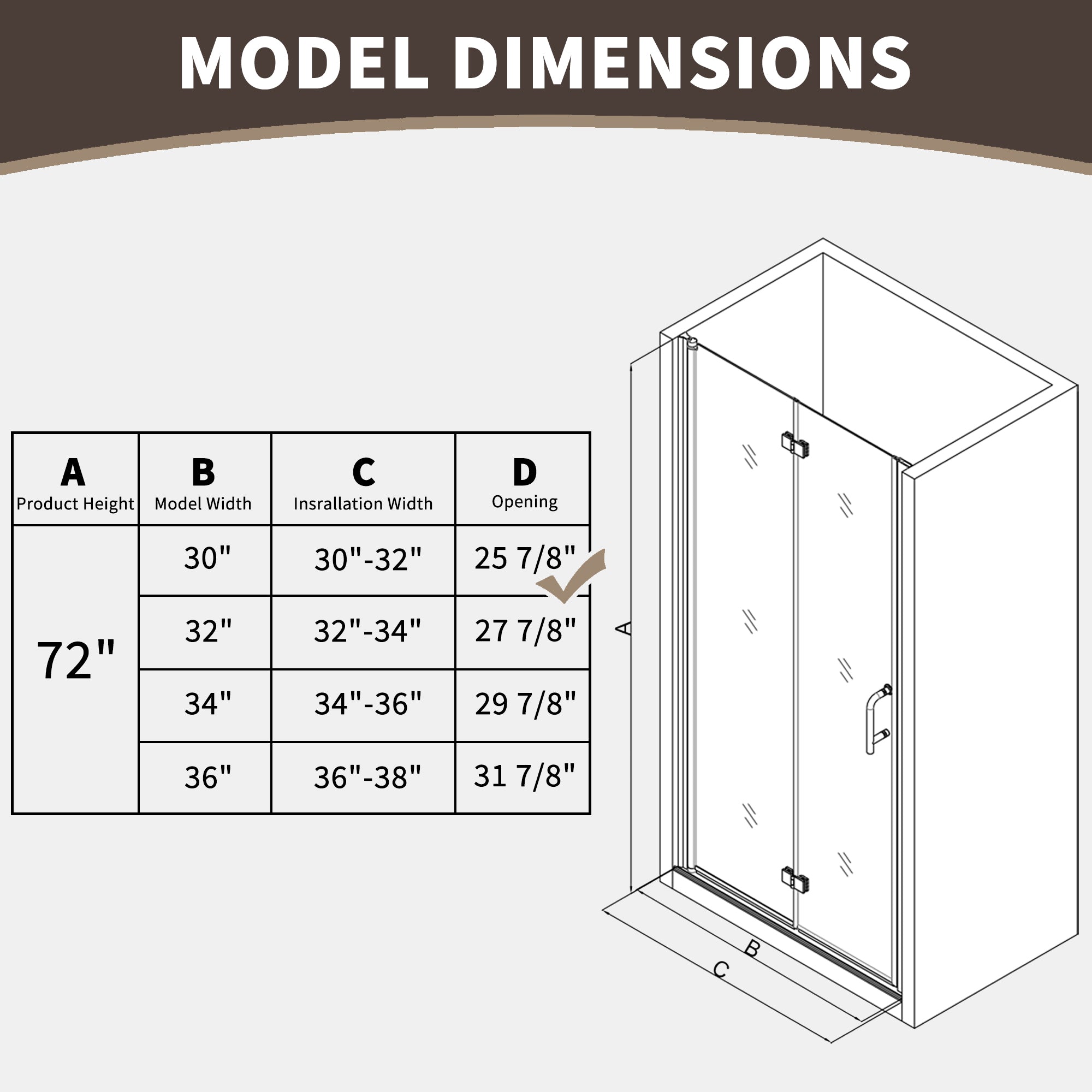 30-32 in. W x 72 in. H Modern Semi-Frameless 1/4 in. Tempered Glass Bifold Pivot Shower Door with Reversible Installation, Matte Black