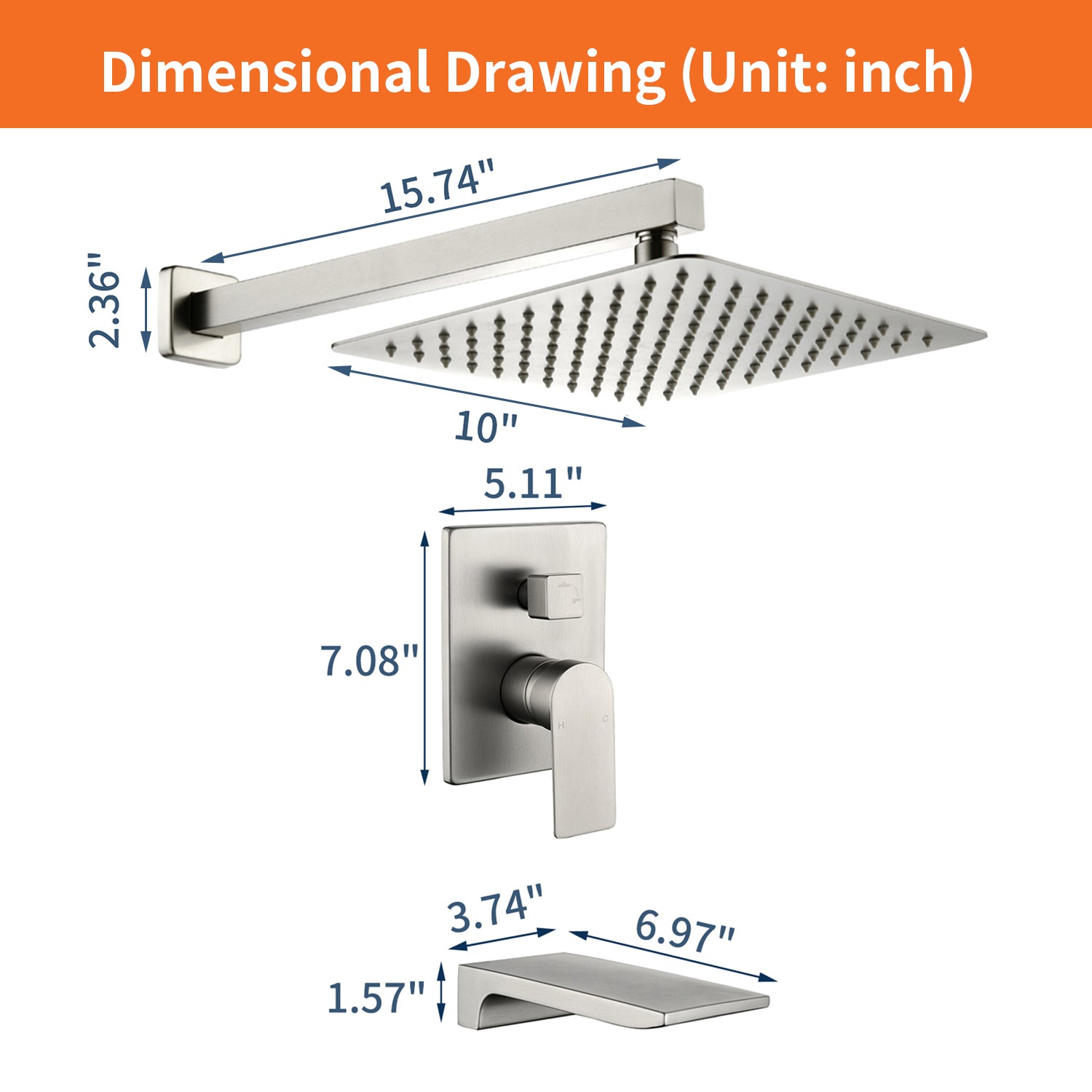 10 inch Tub Shower Faucst Set Shower System with Waterfall Tub Spout Shower Faucet Set Trim Kit with Rough in Valve Shower Tub Kit