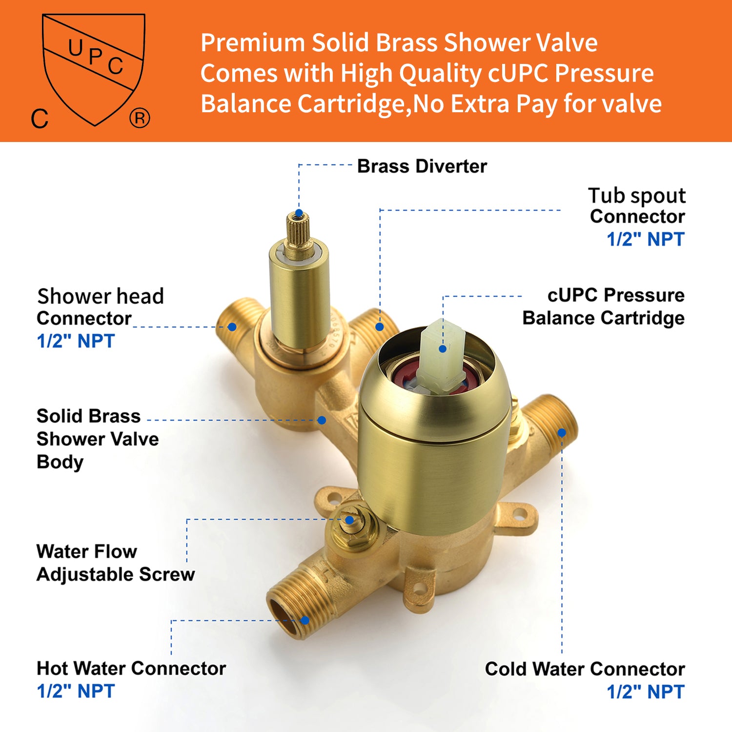 Tub Spout Tub and Shower Valve Trim Kit Shower System All Metal Shower Fixtures Wall Mount