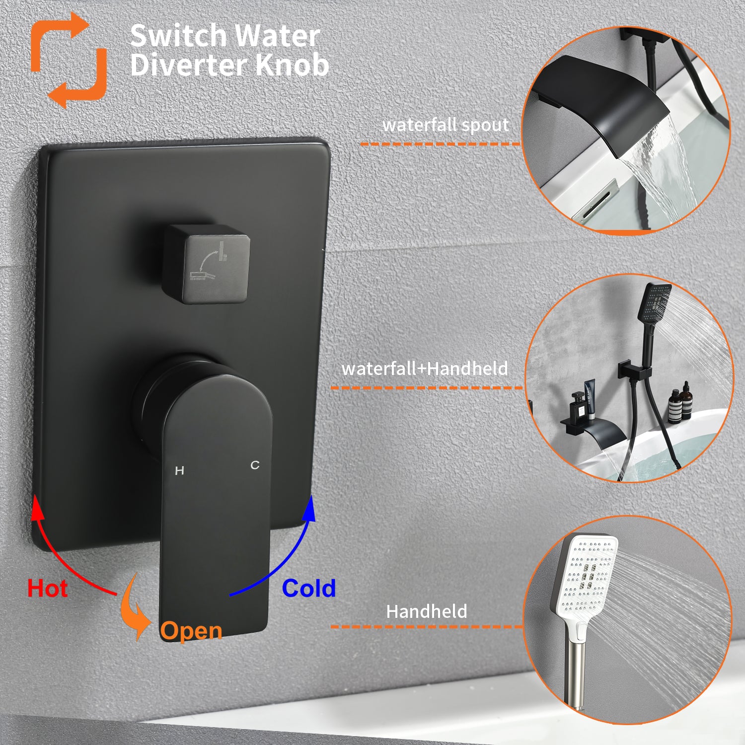 Wall Mount Single-Handle 3-Spray Tub and Shower Faucet with Handheld Shower Head