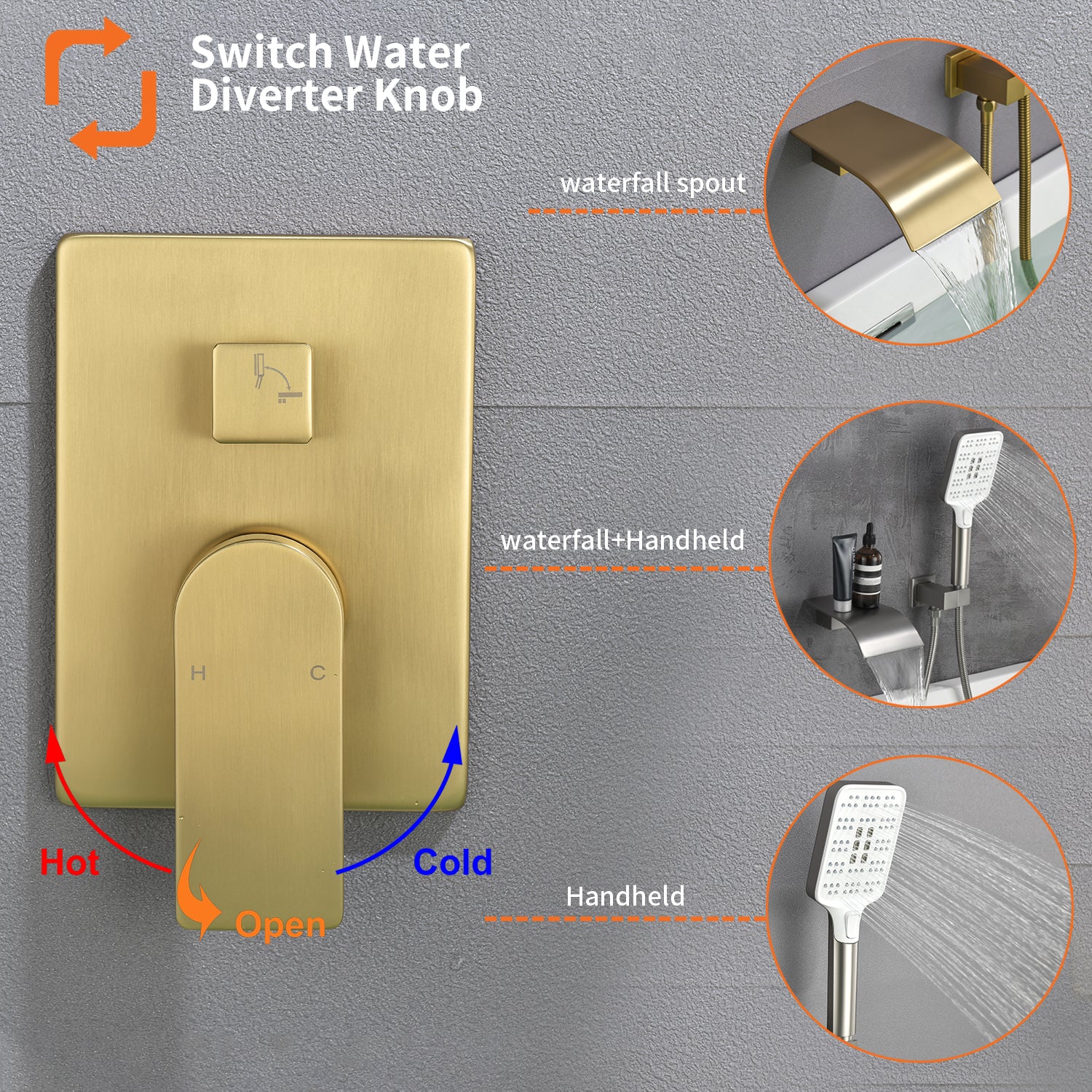 Wall Mount Single-Handle 3-Spray Tub and Shower Faucet with Handheld Shower Head