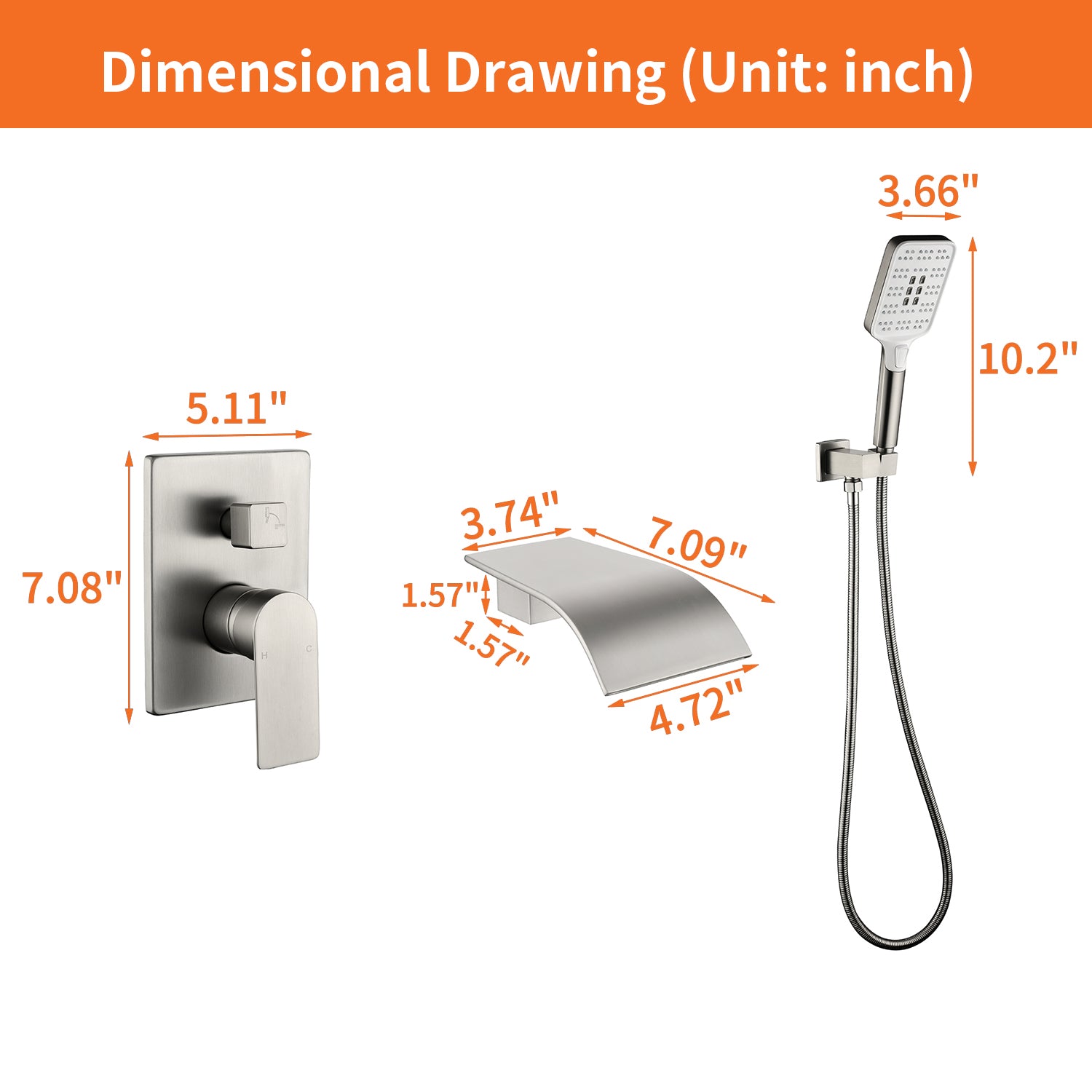 Wall Mount Single-Handle 3-Spray Tub and Shower Faucet with Handheld Shower Head