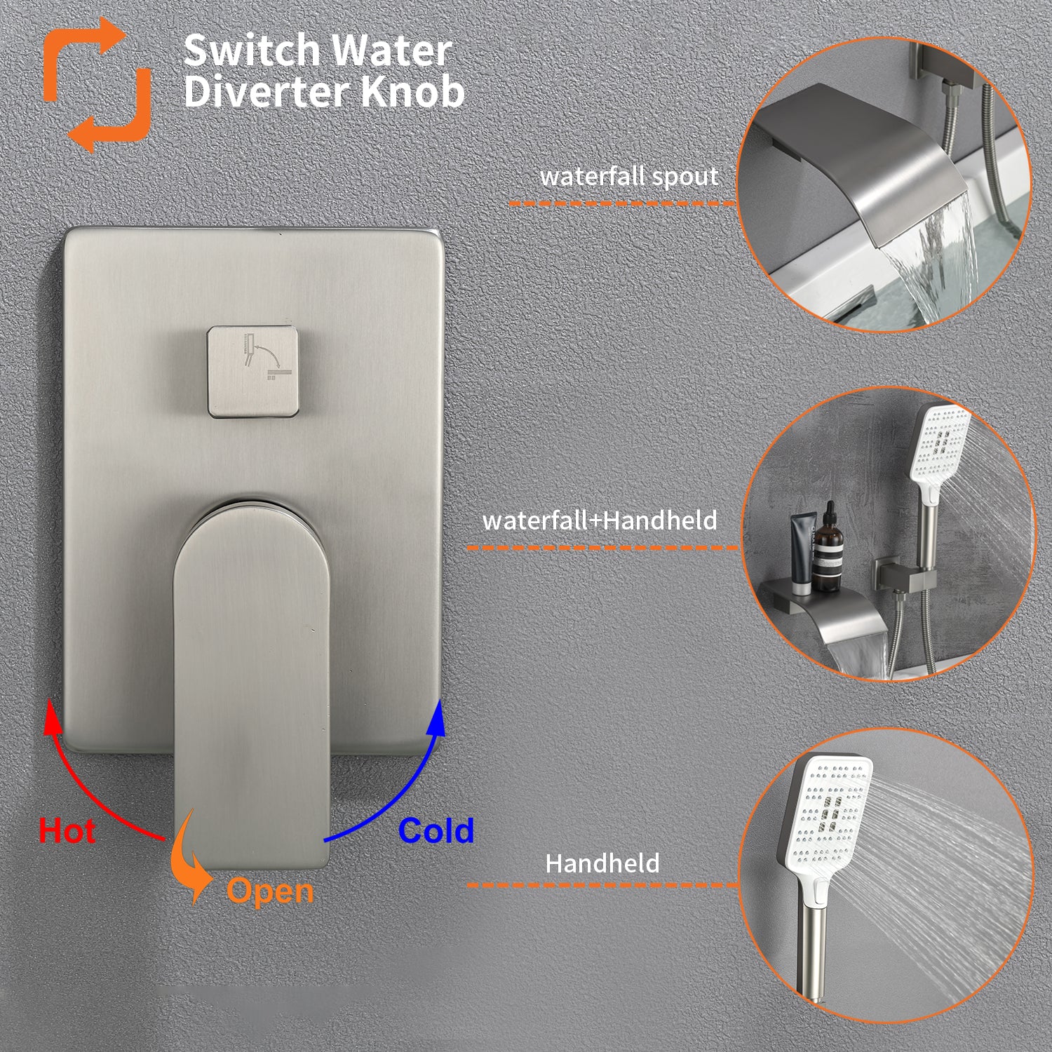 Wall Mount Single-Handle 3-Spray Tub and Shower Faucet with Handheld Shower Head