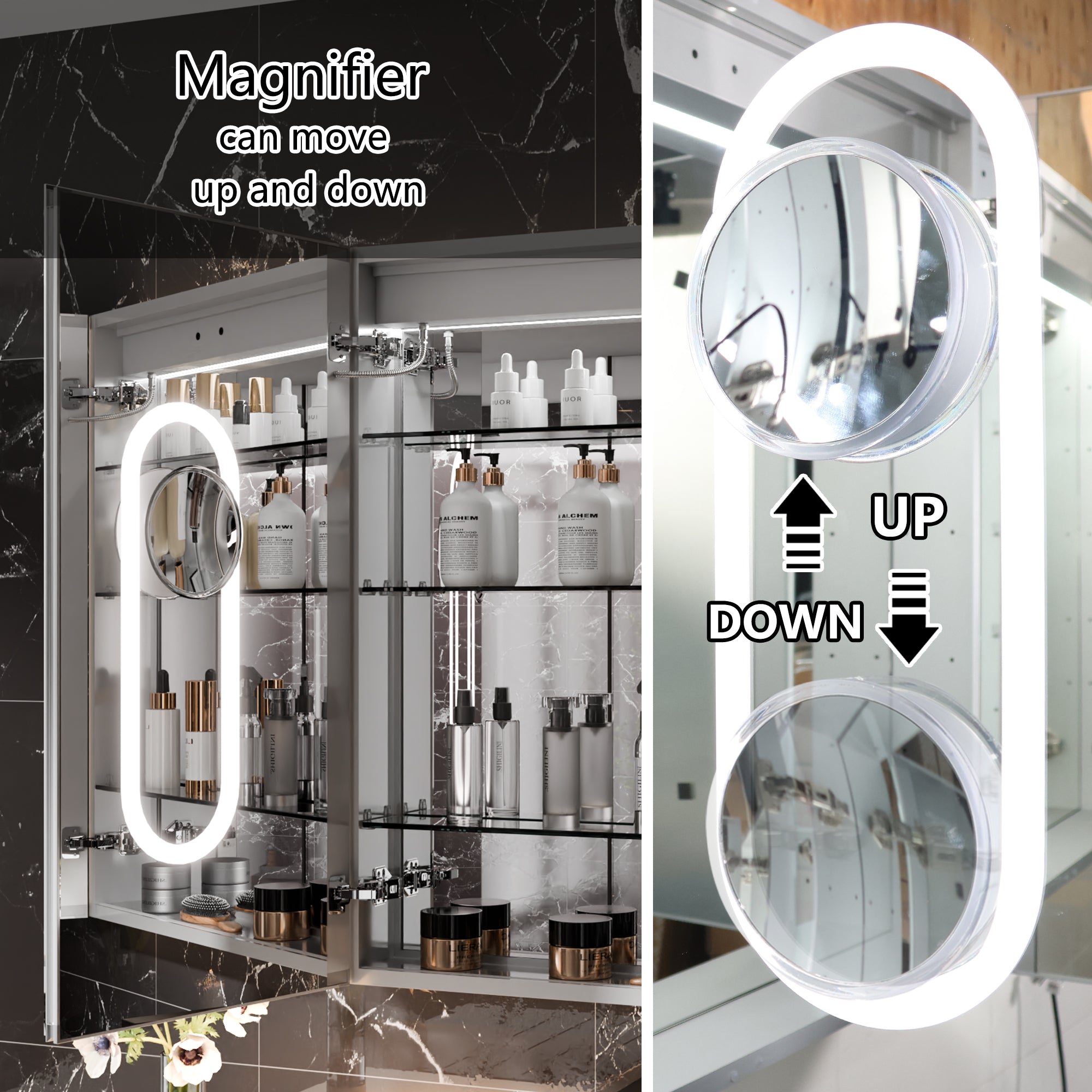 WELLFOR 30 in. x 36 in. Recessed/Surface Mount LED Medicine Cabinet with Magnifier Mirror