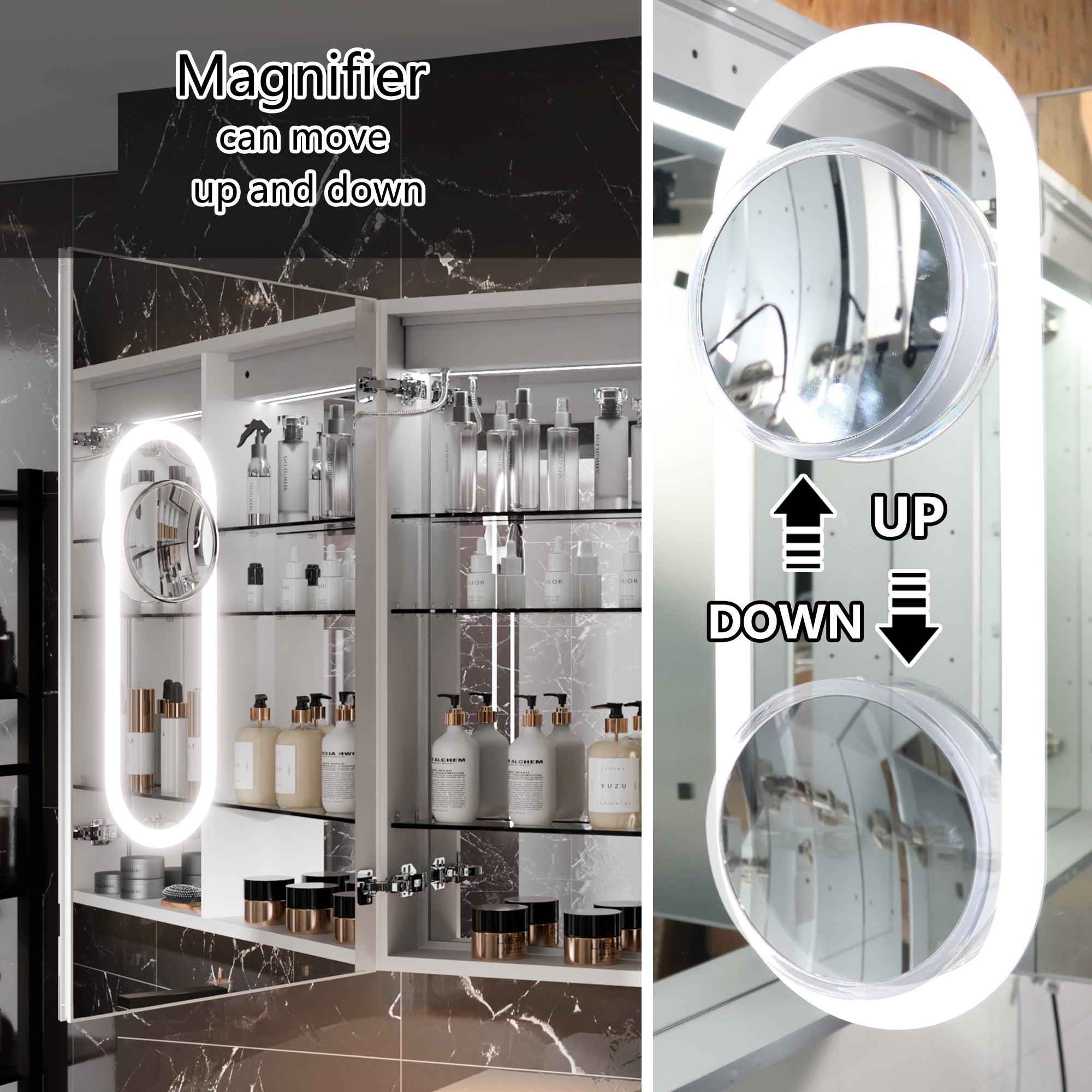 WELLFOR 42 in. x 36 in. Recessed/Surface Mount LED Medicine Cabinet with 5X Magnifier Mirror and Night Light