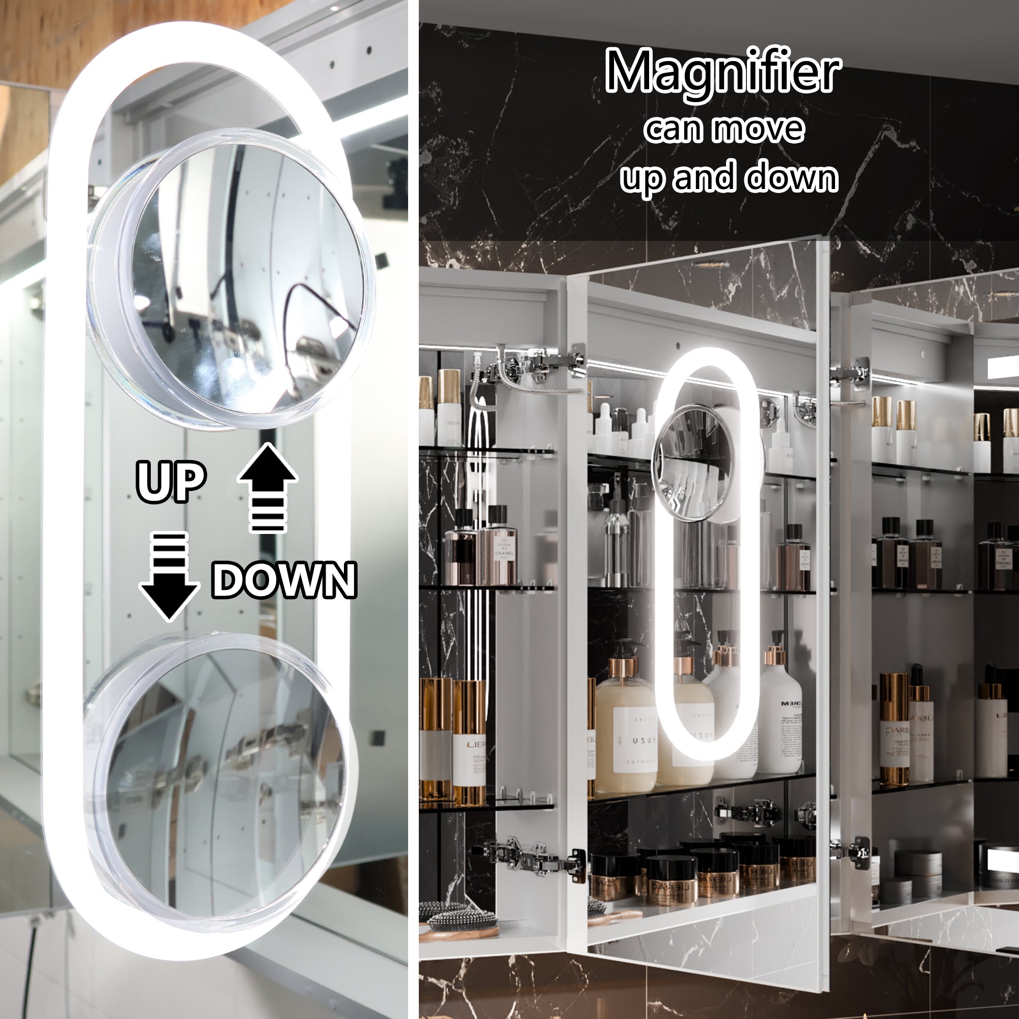 WELLFOR 54 in. x 36 in. Recessed/Surface Mount LED Medicine Cabinet with 5X Magnifier Mirror and Night Light