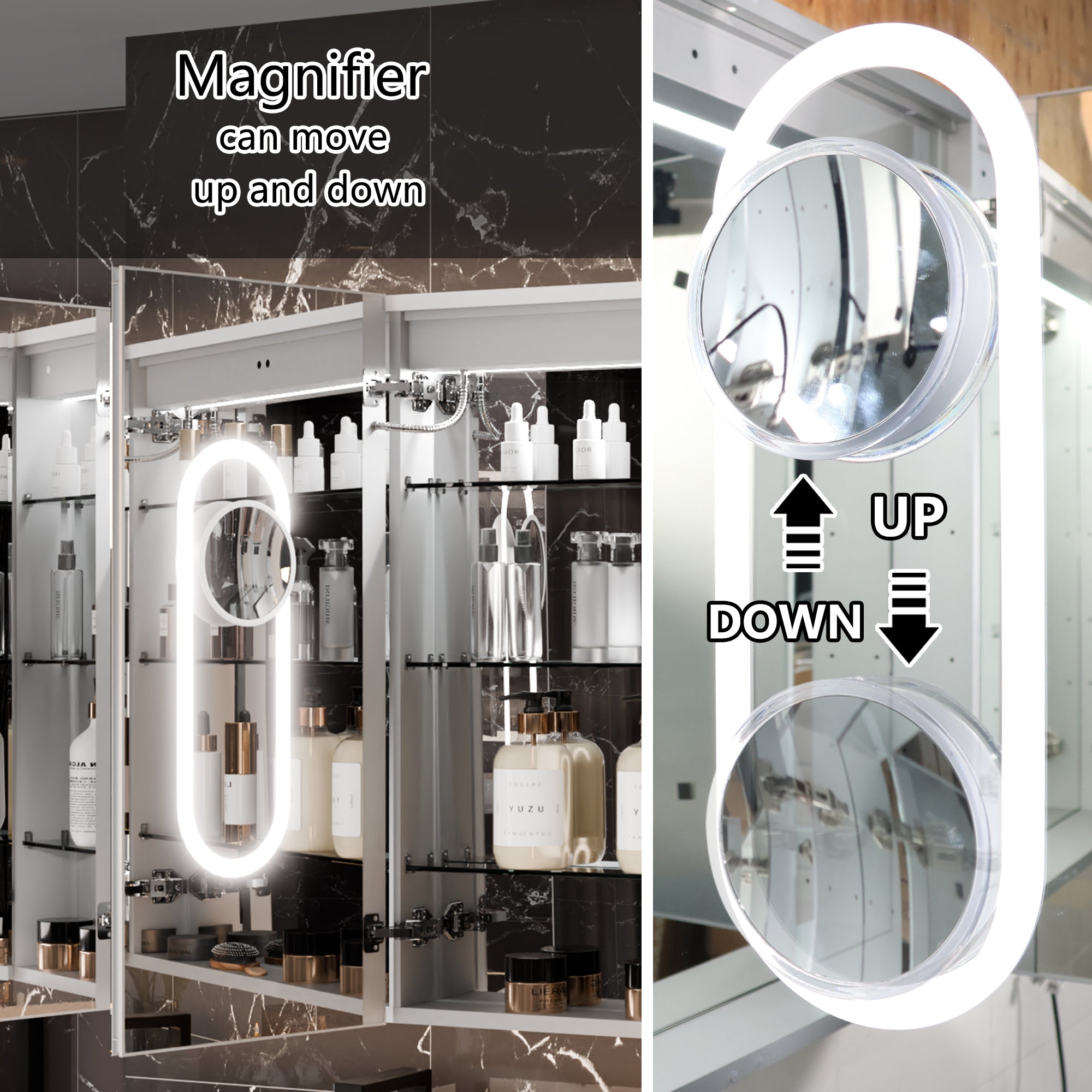 WELLFOR 72 in. x 36 in. Recessed/Surface Mount Right Medicine Cabinet with 5X Magnifier Mirror and Night Light