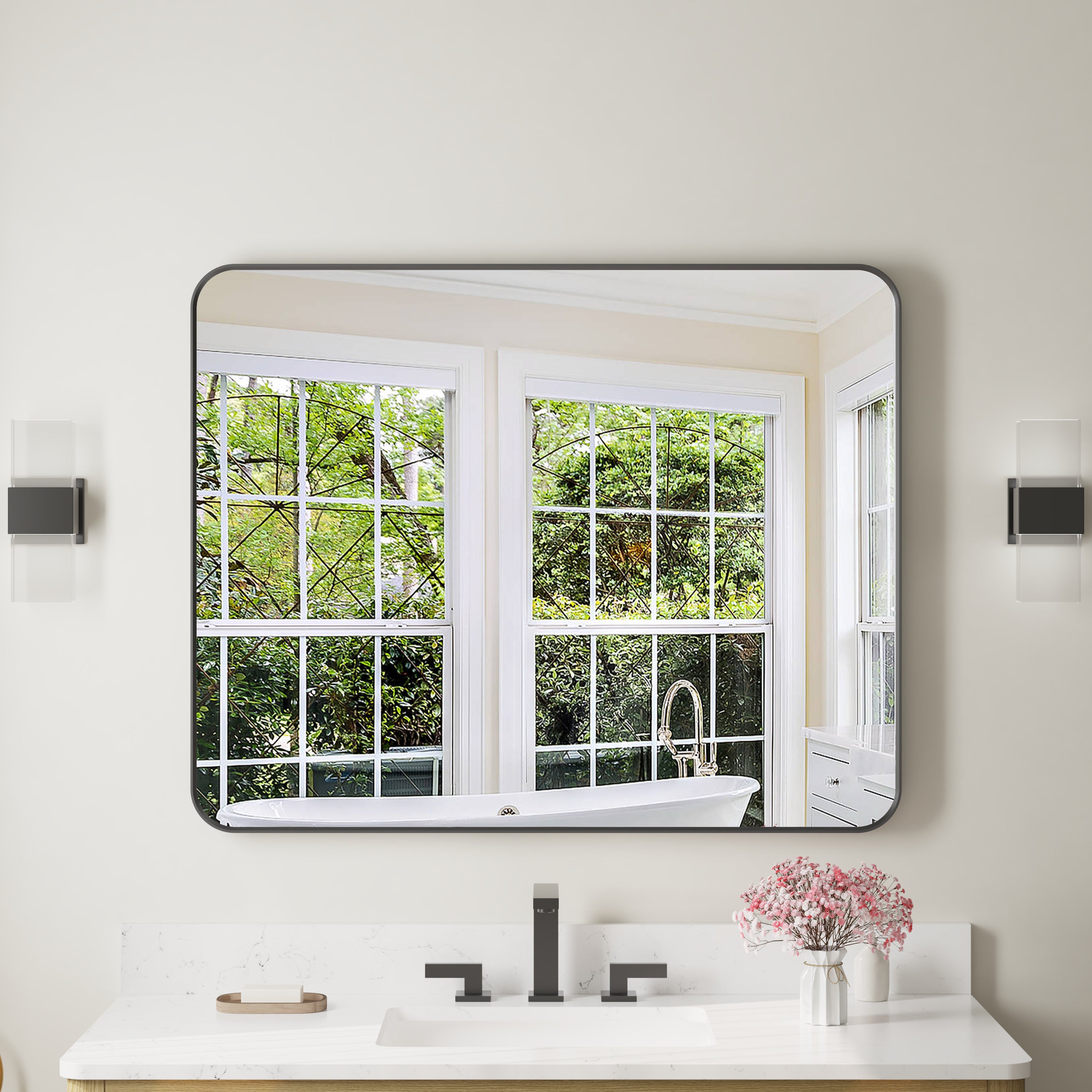 40-in W x 32-in H Black Rectangular Framed Bathroom Vanity Mirror