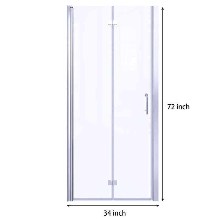 34" W x 72" H Folding Semi-Frameless Swing Hinged Shower Doors in Chrome