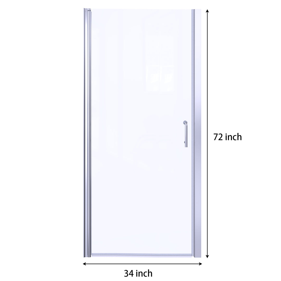 34-35 1/2" W x 72" H Hinged Pivot Semi-Frameless Shower Door in Chrome