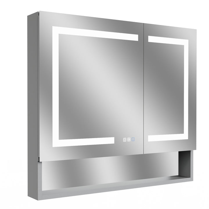 36" W x 32" H LED Lighted Mirror Aluminum Medicine Cabinet with Shelves for Bathroom Recessed or Surface Mount