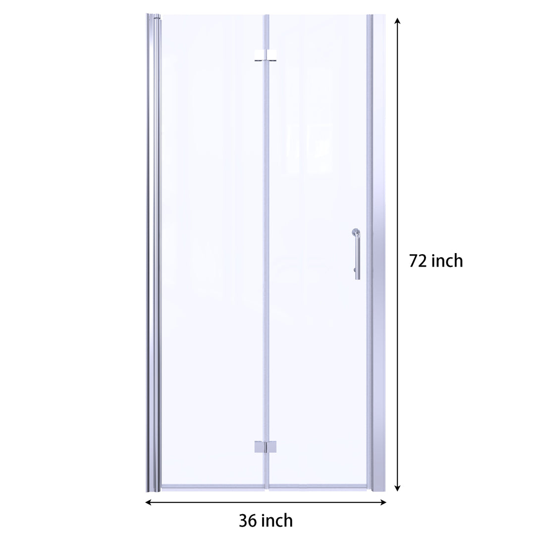 36" W x 72" H Bifold Semi-Frameless Swing Shower Door in Chrome