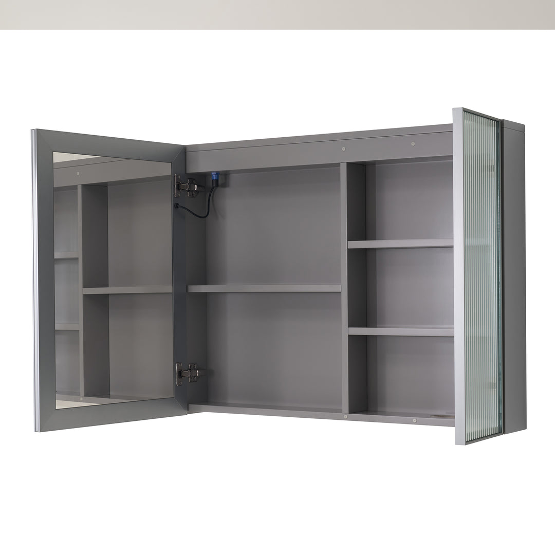 36 in. W x 28 in. H Rectangular Surface Mount LED Mirror Medicine Cabinet in Gray