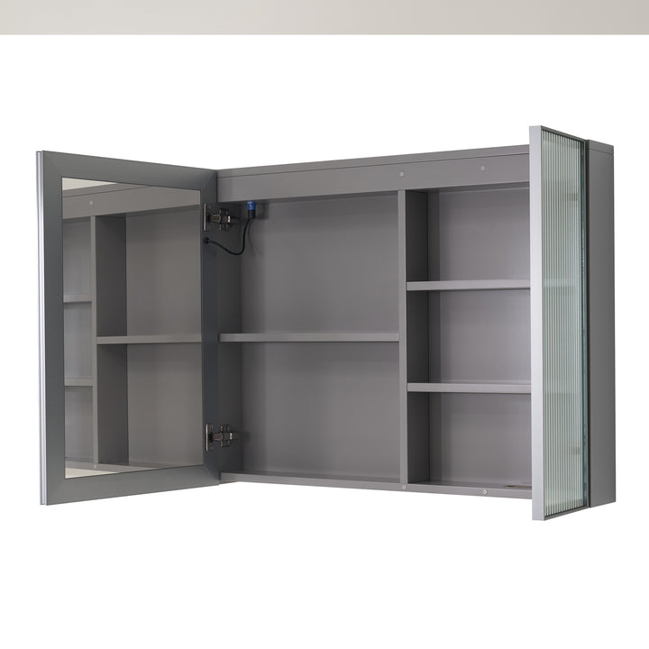 36 in. W x 28 in. H Rectangular Surface Mount LED Mirror Medicine Cabinet in Gray