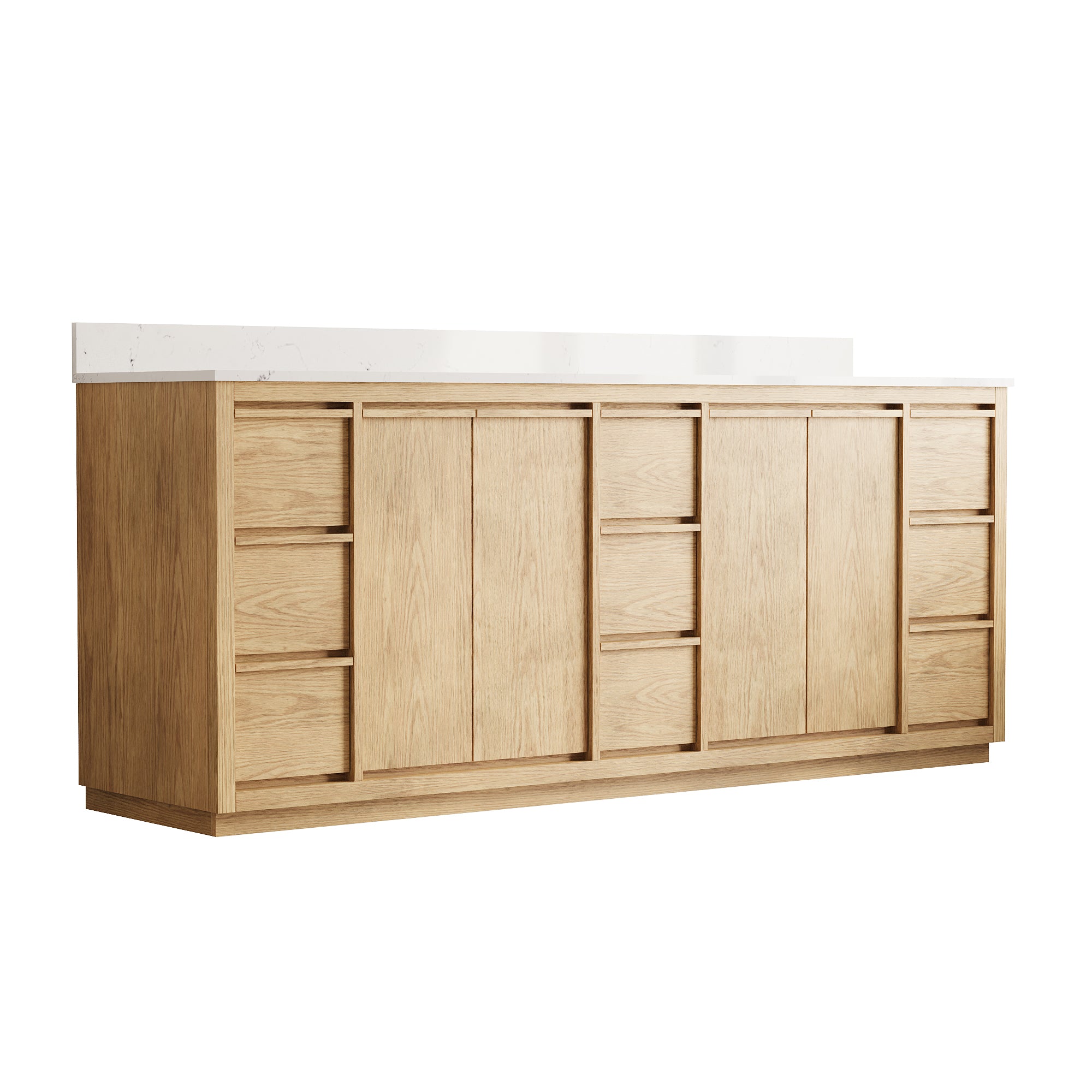 84 Inch Oak Soild Wood Bathroom Vanity with Double Undermount Sinks, 9 Dovetail-constructed Drawers and 4 Soft-close Doors