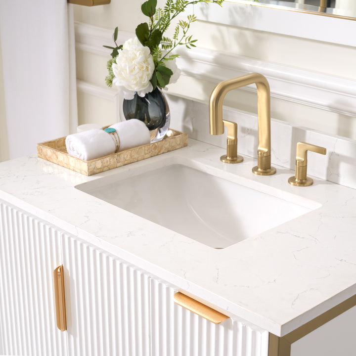 36 in. Bathroom Vanity in White with Quartz Vanity Top in Carrara