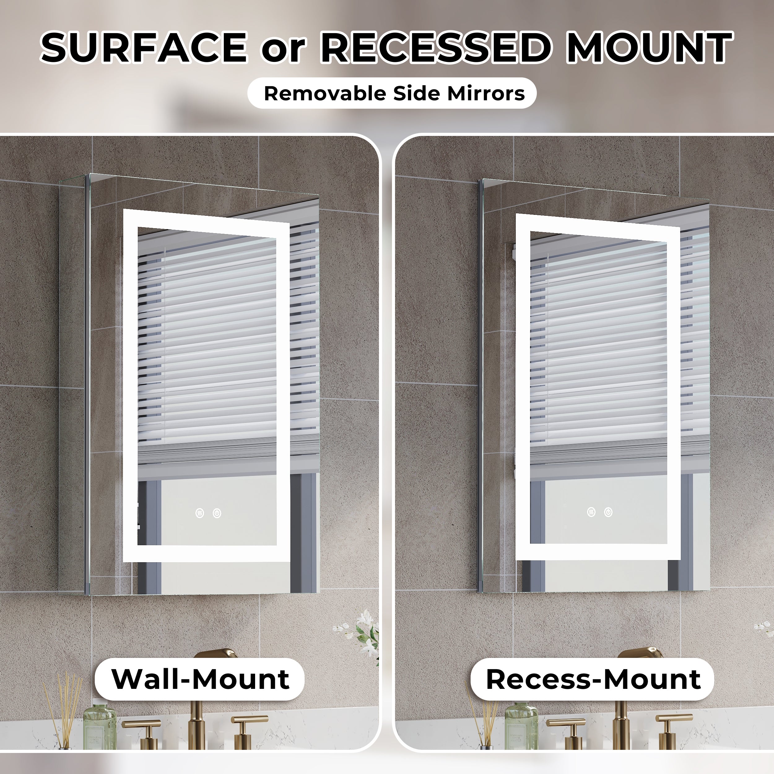 20 in. x 30 in. LED Lighted Surface/Recessed Mount Silver Mirrored Medicine Cabinet with Outlet left Side