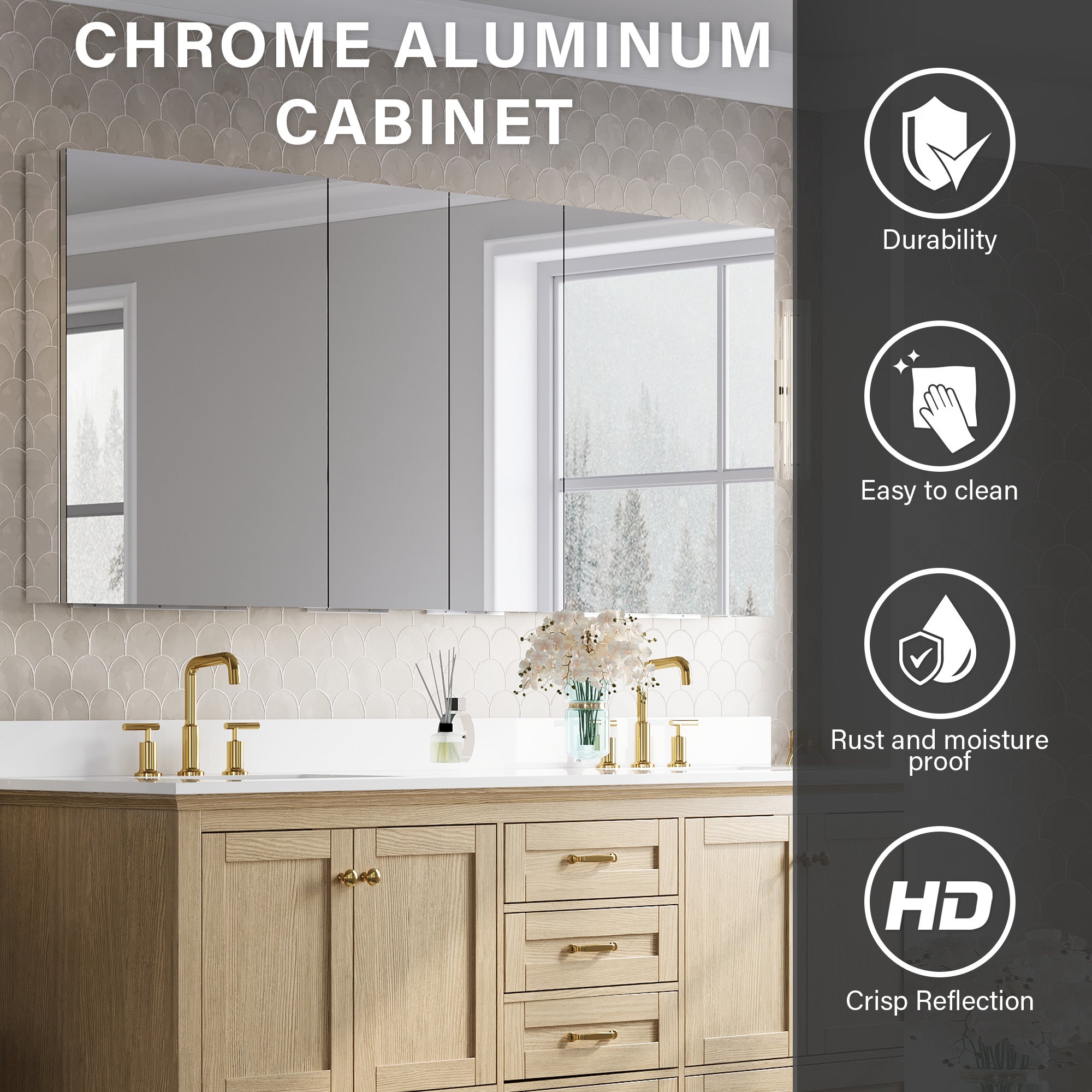 72 in.×32 in.H Copper-Free Mirror Medicine Cabinet with Soft-Close Blum® Hinges and Recessed/Surface Mount