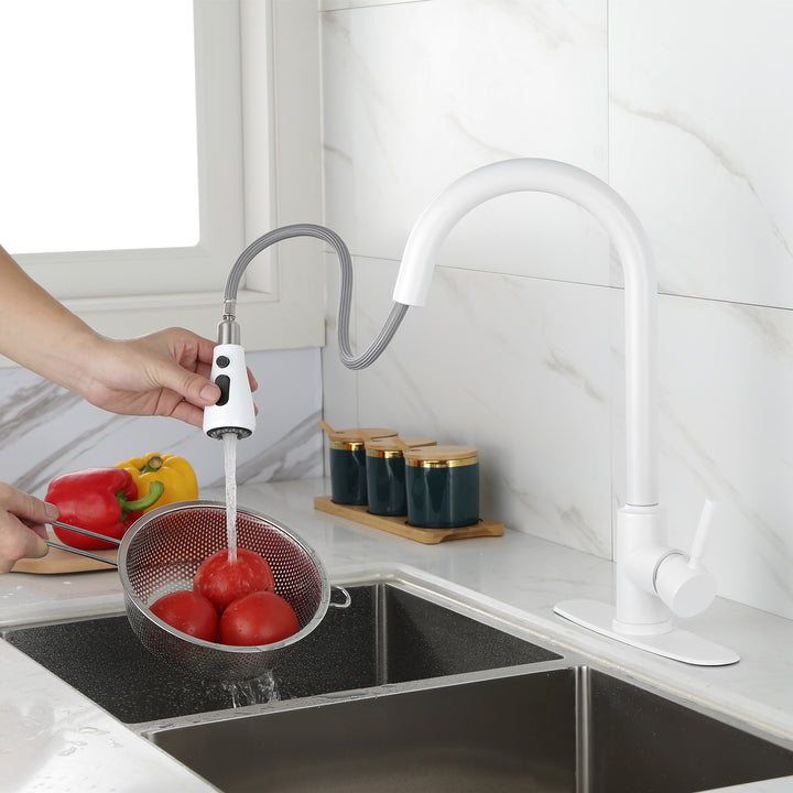 Single Handle Deck Mount Pull Out Sprayer Kitchen Faucet with Deckplate Included