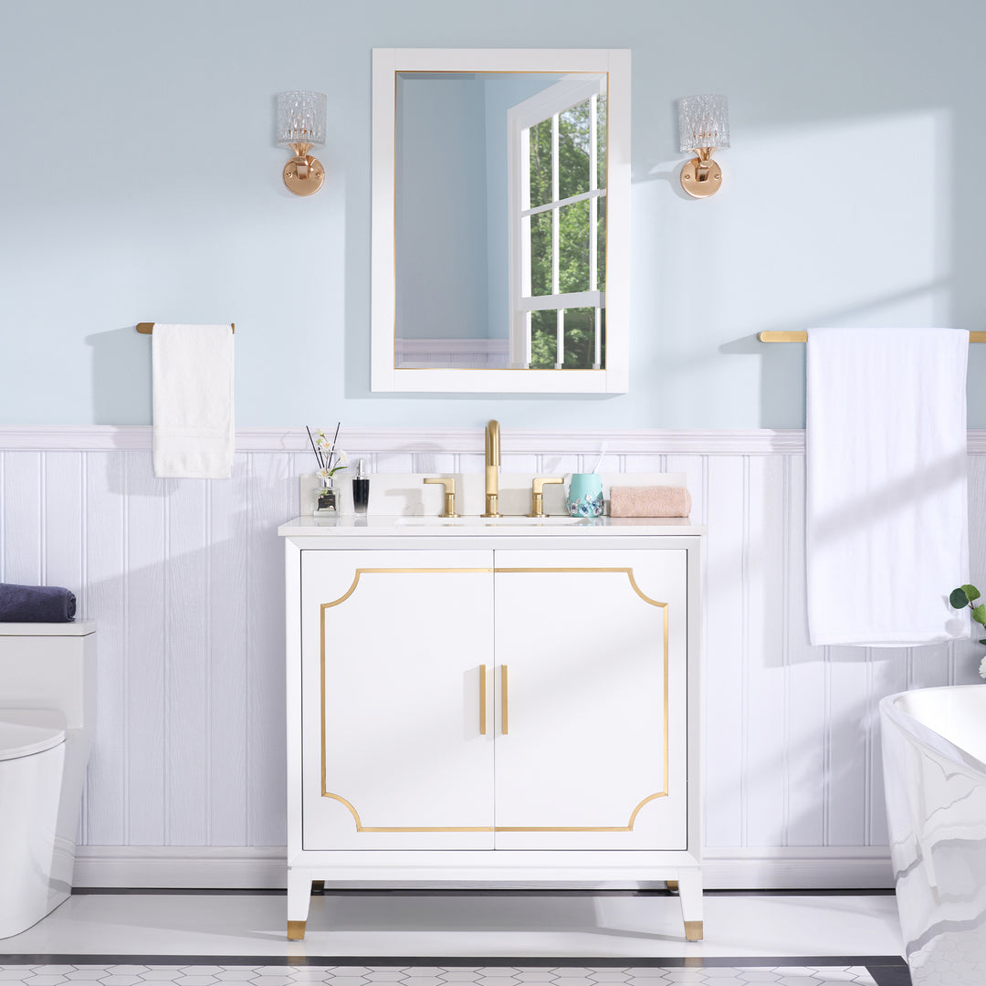 Melody 36 in. W x 22 in. D x 35 in. H Freestanding Bathroom Vanity in White with Carrara White Quartz Vanity Top