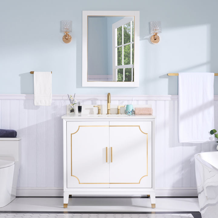 Melody 36 in. W x 22 in. D x 35 in. H Freestanding Bathroom Vanity in White with Carrara White Quartz Vanity Top