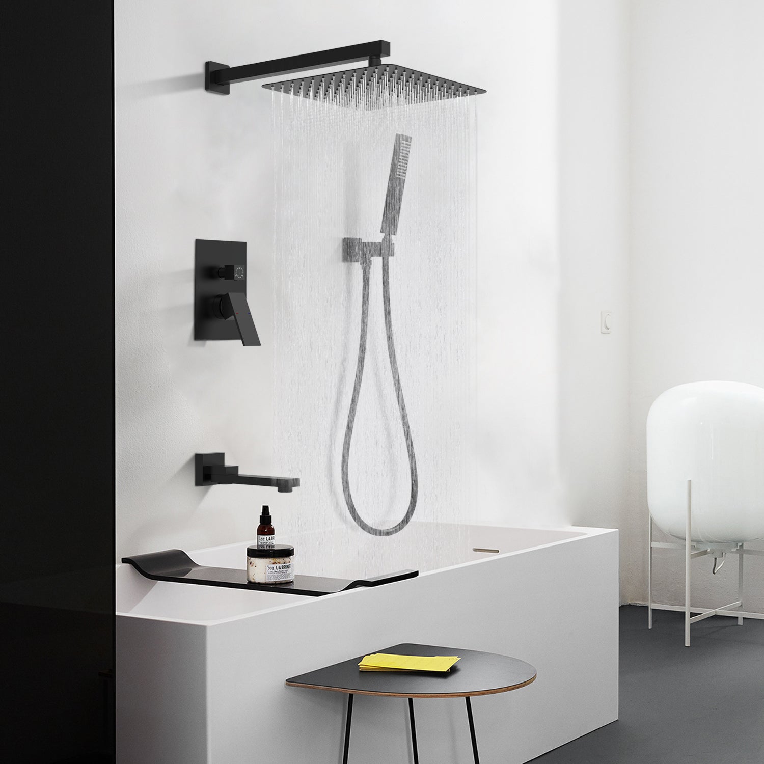 Male NPT Matte Black Shower System with 10/12 Inch Rain Shower Head Handheld