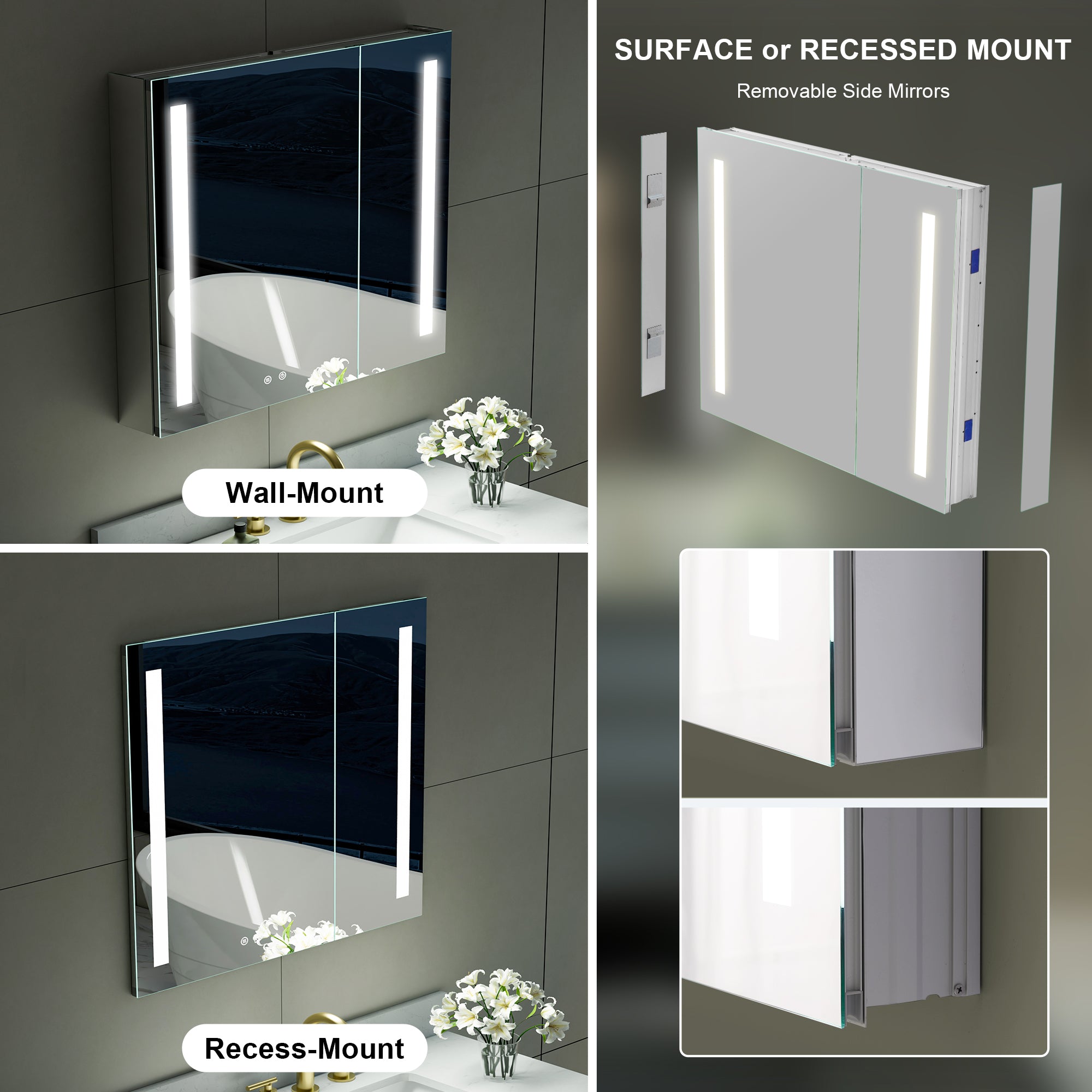 36 in. x 30 in. LED Lighted Surface/Recessed Mount Mirror Medicine Cabinet with Outlet