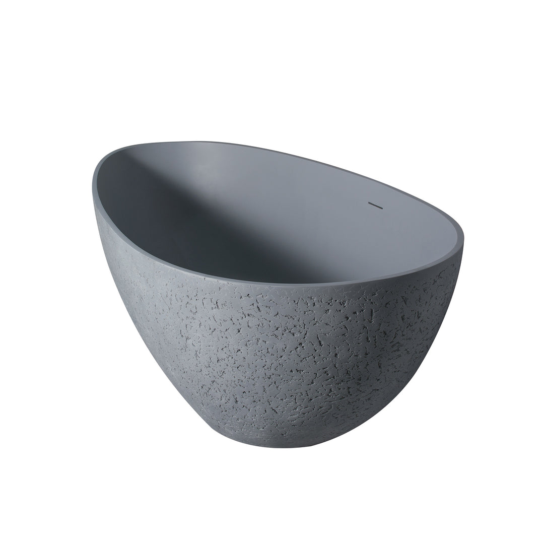 65" Freestanding Solid Surface Soaking Bathtub for Bathroom in Cement Grey