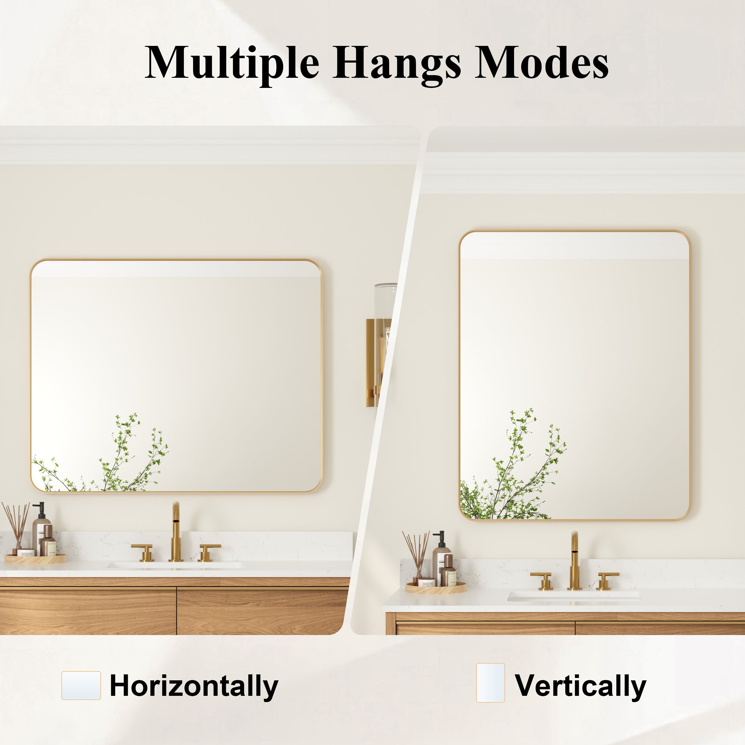 24-in W x 36-in H Rectangular Framed Bathroom Vanity Mirror in Brushed Gold