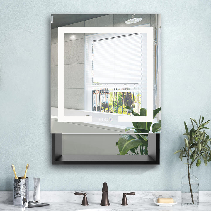24" W x 32" H Lighted Black Bathroom Medicine Cabinet with Double Sided Mirror And Lights，Outlet Right Side