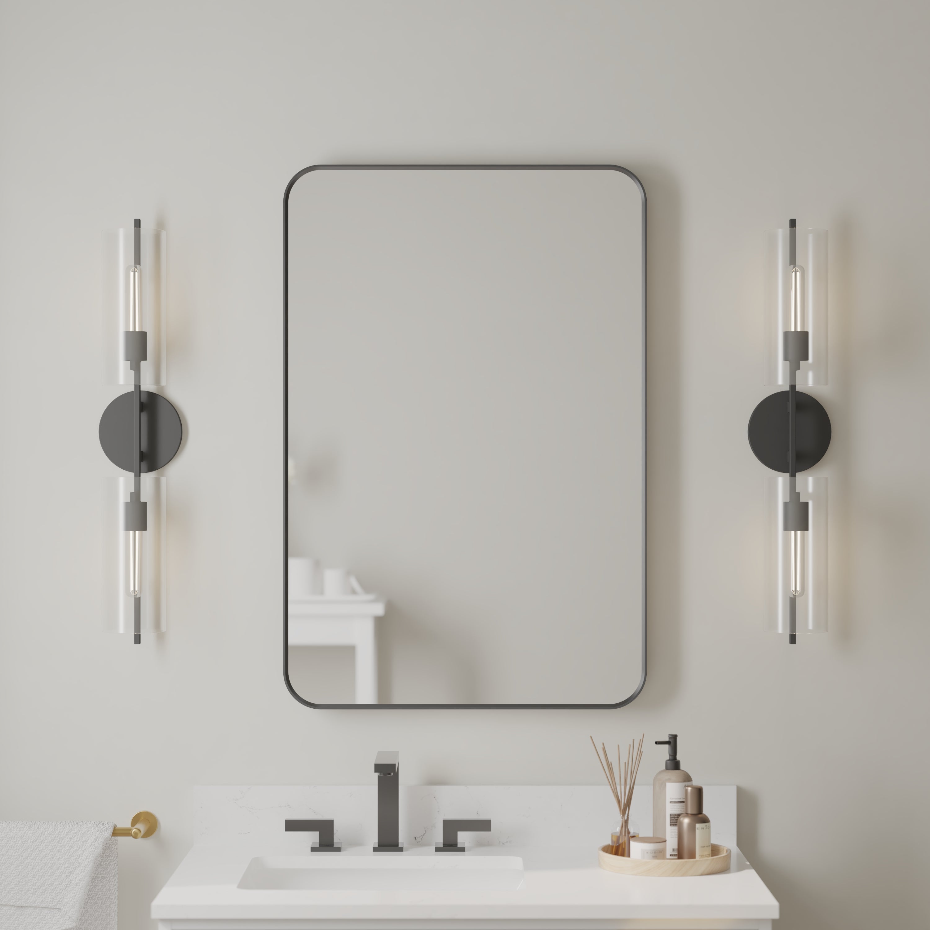 24-in W x 36-in H Black Rectangular Framed Bathroom Vanity Mirror, Aluminum Frame