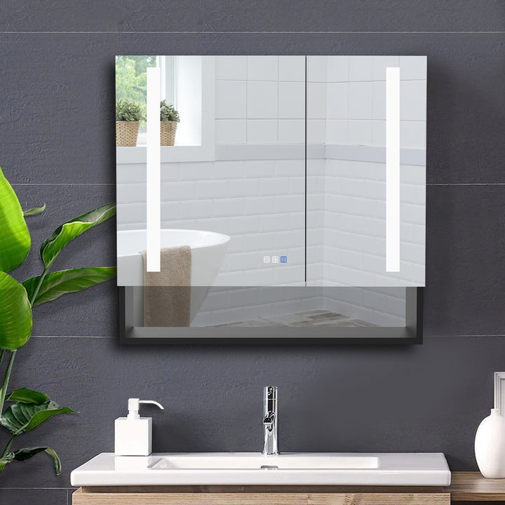 30" W x 32" H Bathroom Mirror Medicine Cabinet with Lights Double Door Recessed or Surface Mount,Defog