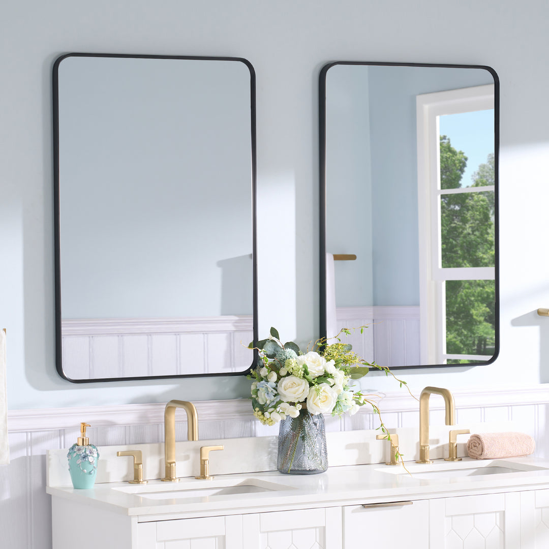 24-in W x 36-in H Black Rectangular Framed Bathroom Vanity Mirror